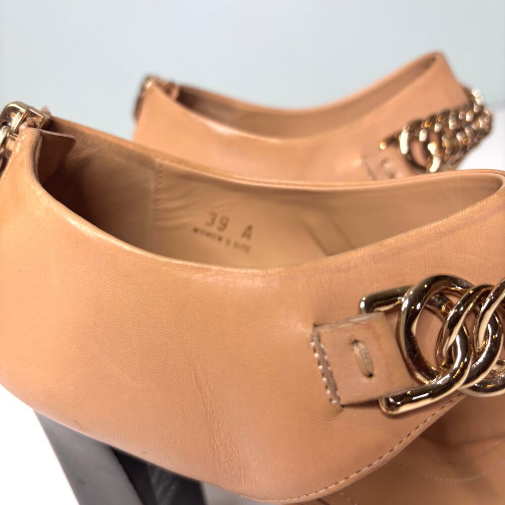 Tod’s Tan, Nude Leather Gold Chain Link Platform Heeled Sandals 39 - Picture 4 of 11